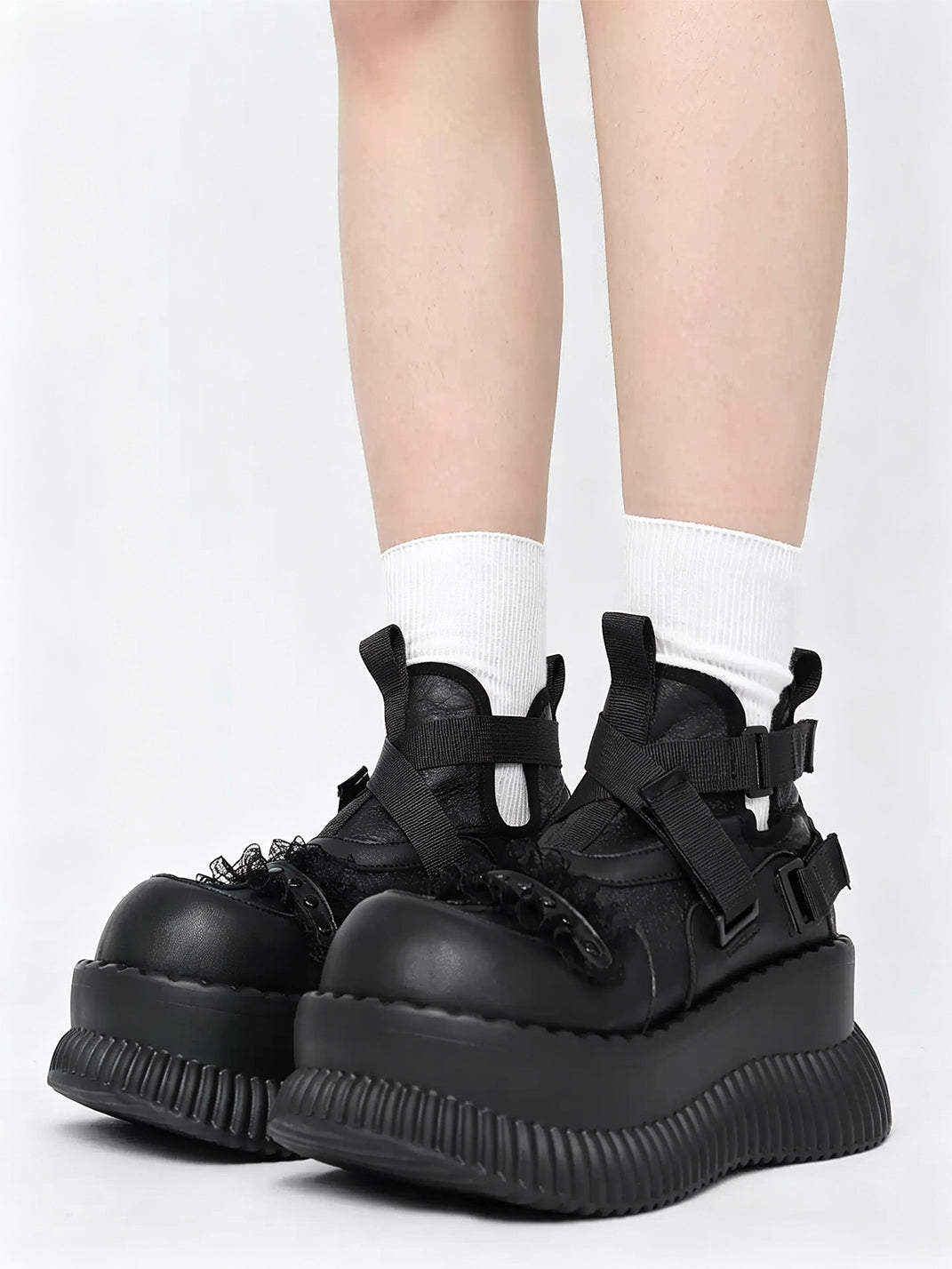 Multi-Buckle Studded Platform Ankle Boots