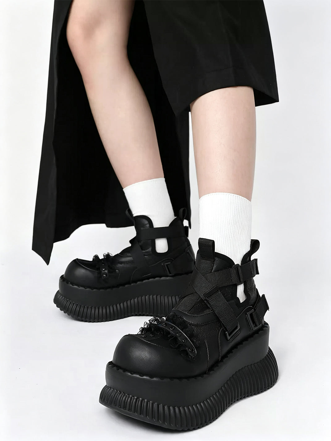 Multi-Buckle Studded Platform Ankle Boots