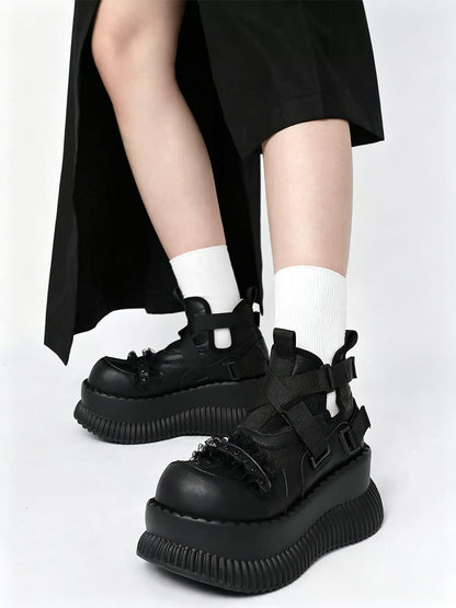 Multi-Buckle Studded Platform Ankle Boots