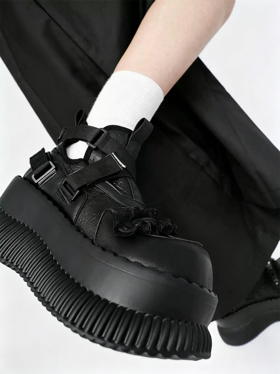 Multi-Buckle Studded Platform Ankle Boots