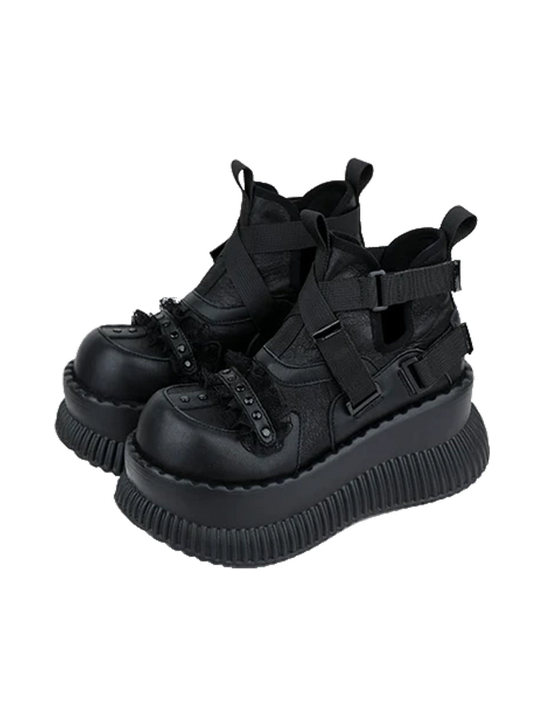 Multi-Buckle Studded Platform Ankle Boots