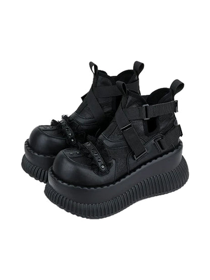 Multi-Buckle Studded Platform Ankle Boots