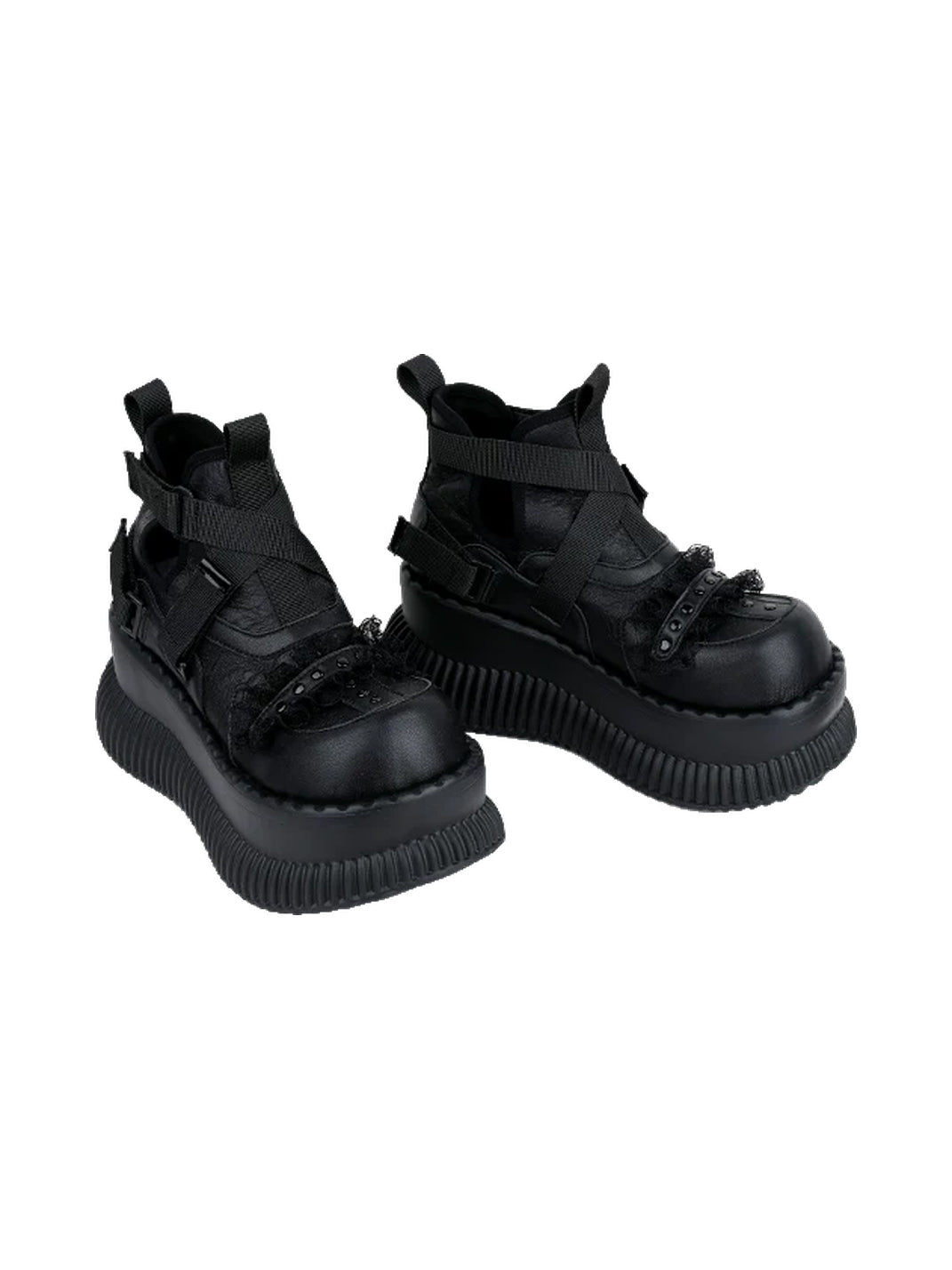 Multi-Buckle Studded Platform Ankle Boots