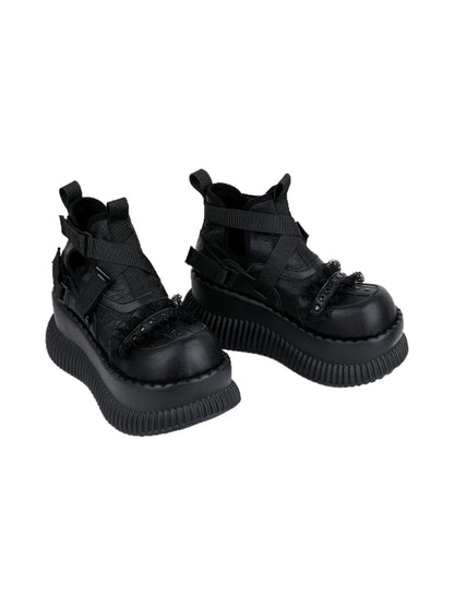 Multi-Buckle Studded Platform Ankle Boots