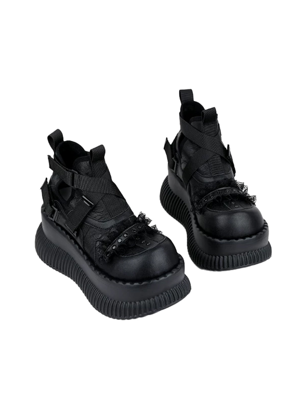 Multi-Buckle Studded Platform Ankle Boots