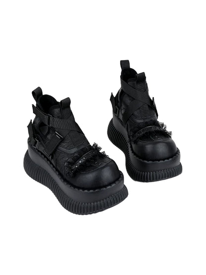 Multi-Buckle Studded Platform Ankle Boots