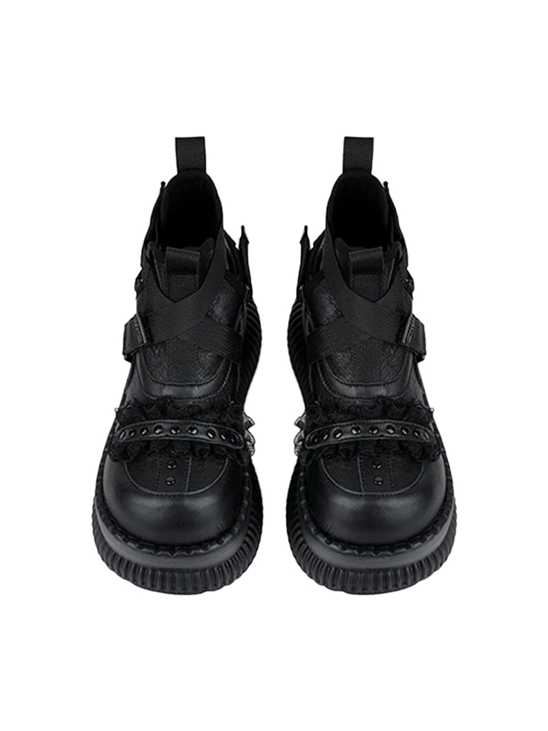 Multi-Buckle Studded Platform Ankle Boots