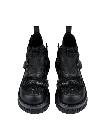Multi-Buckle Studded Platform Ankle Boots