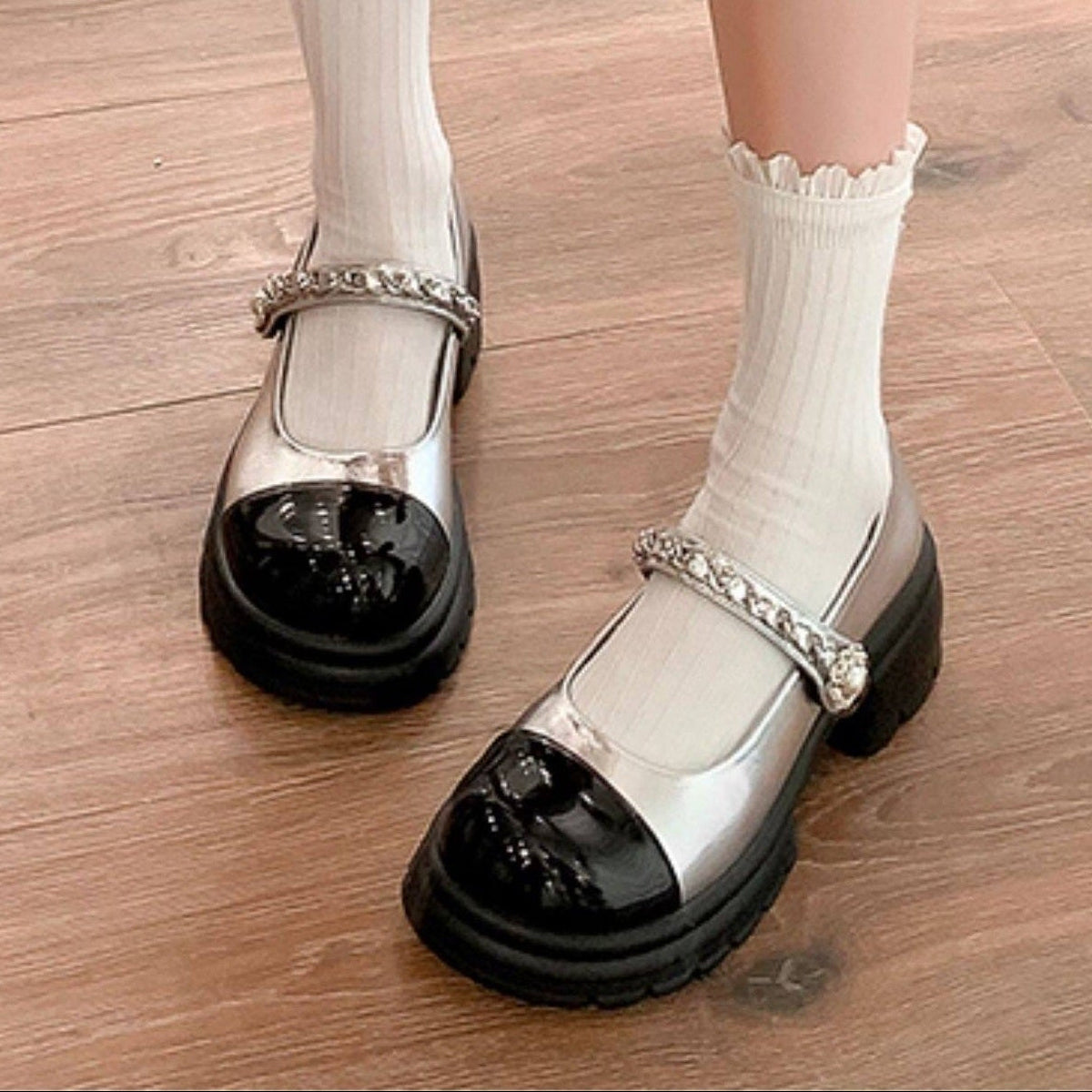 Color Block Platform Chunky Heel Shoes