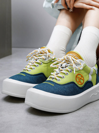 Neon Colorblock Canvas Platform Sneakers