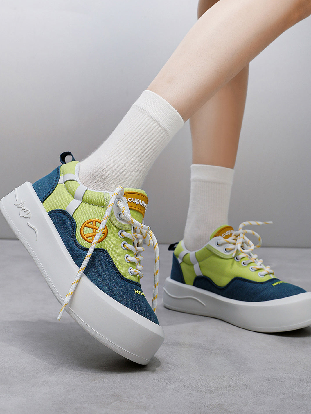 Neon Colorblock Canvas Platform Sneakers