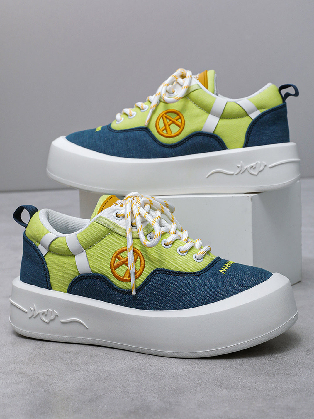 Neon Colorblock Canvas Platform Sneakers