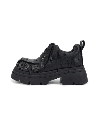 Floral-Sequin Platform Derby Shoes
