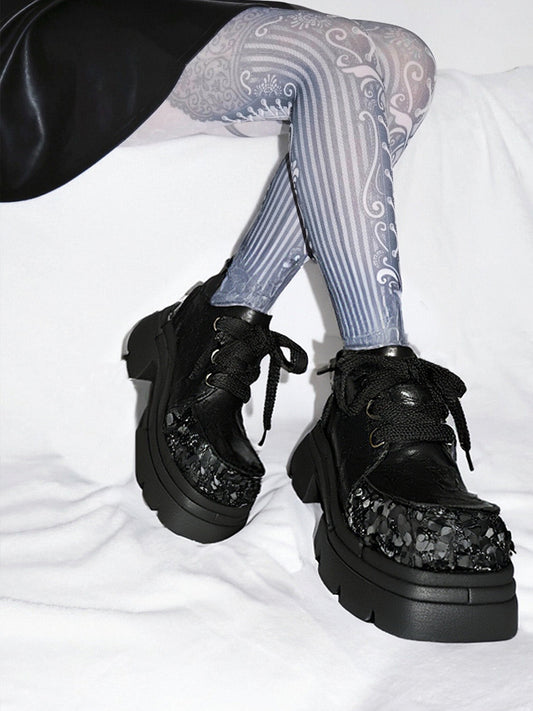 Floral-Sequin Platform Derby Shoes