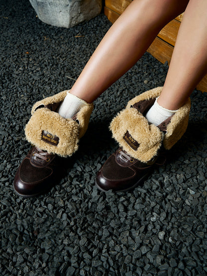 Shearling-Cuff Navajo Leather Ankle Boots