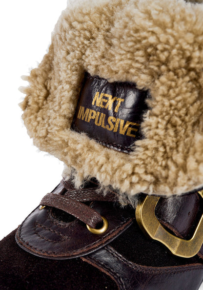 Shearling-Cuff Navajo Leather Ankle Boots