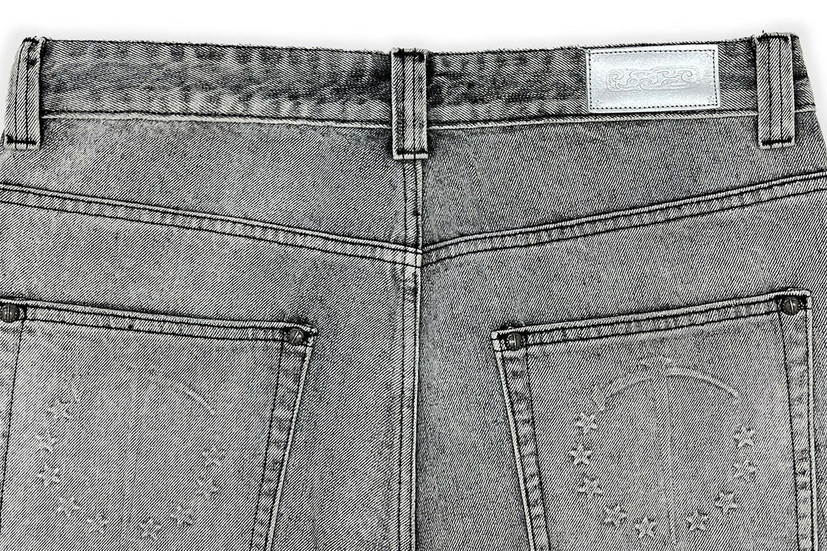 TECNINEGROUP Distressed Ash-Washed Flared Jeans
