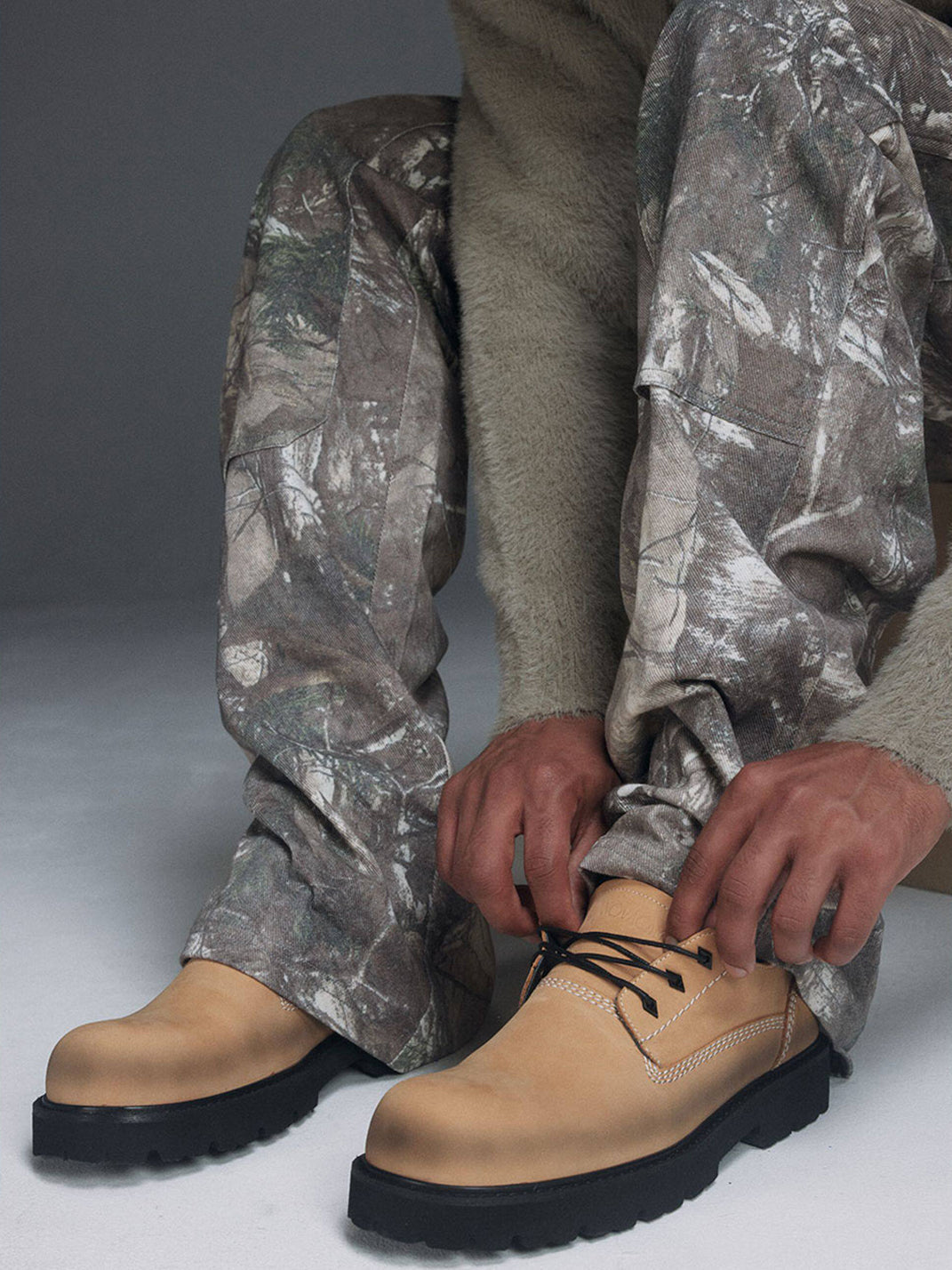 Tan Leather Lug-Sole Lace-Up Shoes