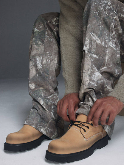 Tan Leather Lug-Sole Lace-Up Shoes