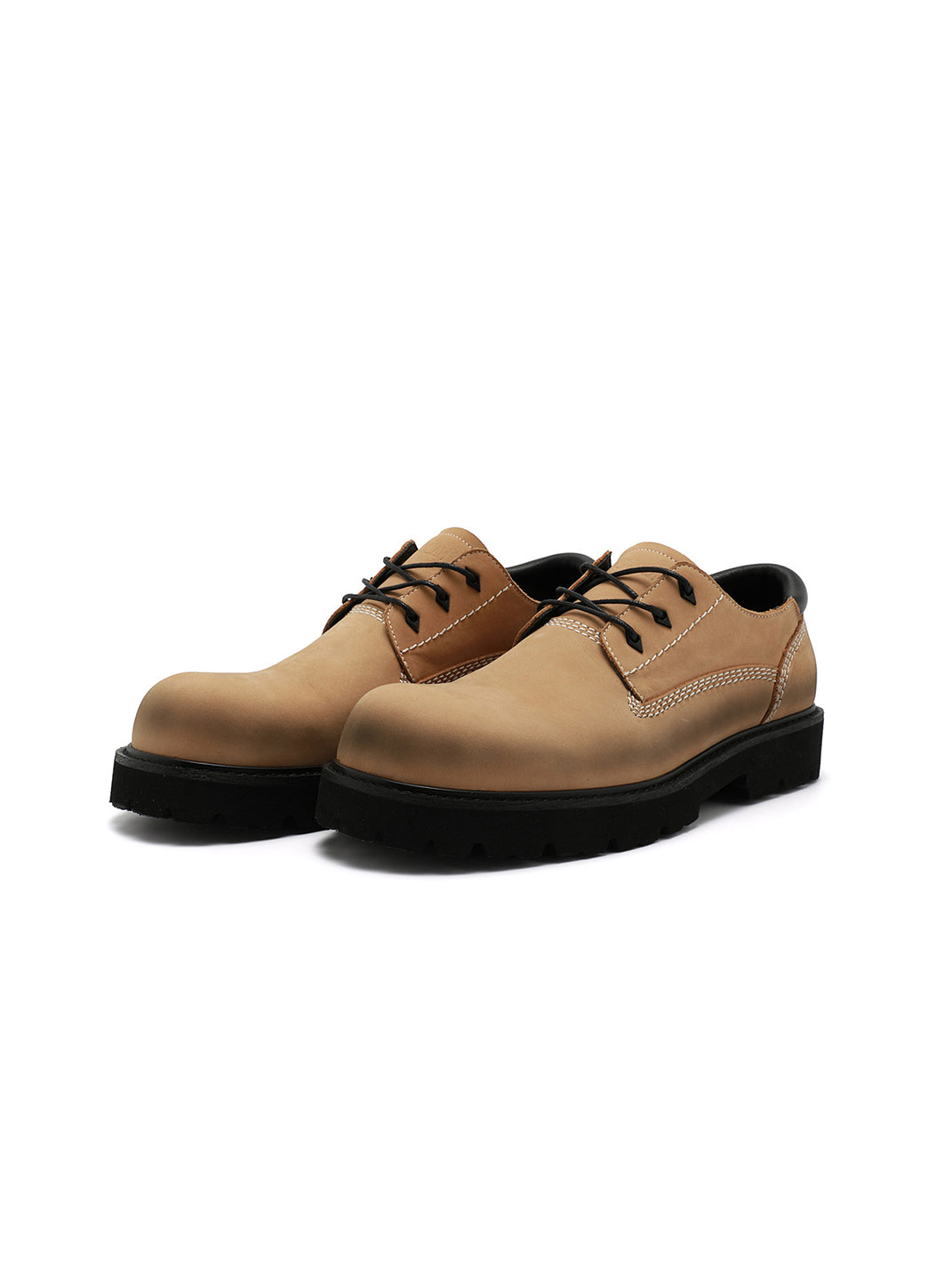 Tan Leather Lug-Sole Lace-Up Shoes