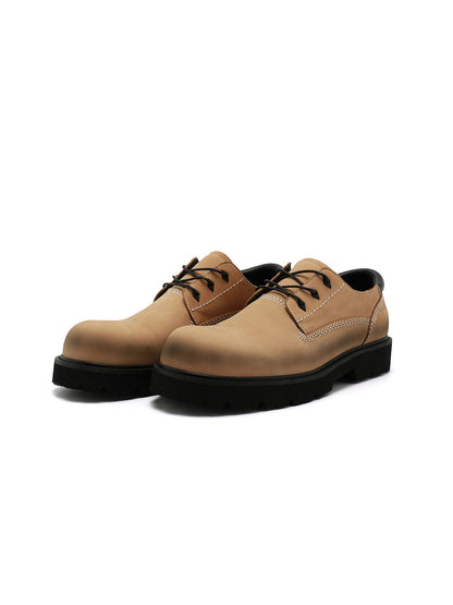 Tan Leather Lug-Sole Lace-Up Shoes