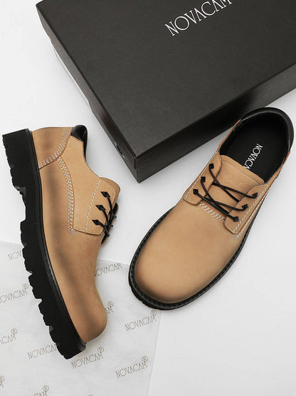Tan Leather Lug-Sole Lace-Up Shoes