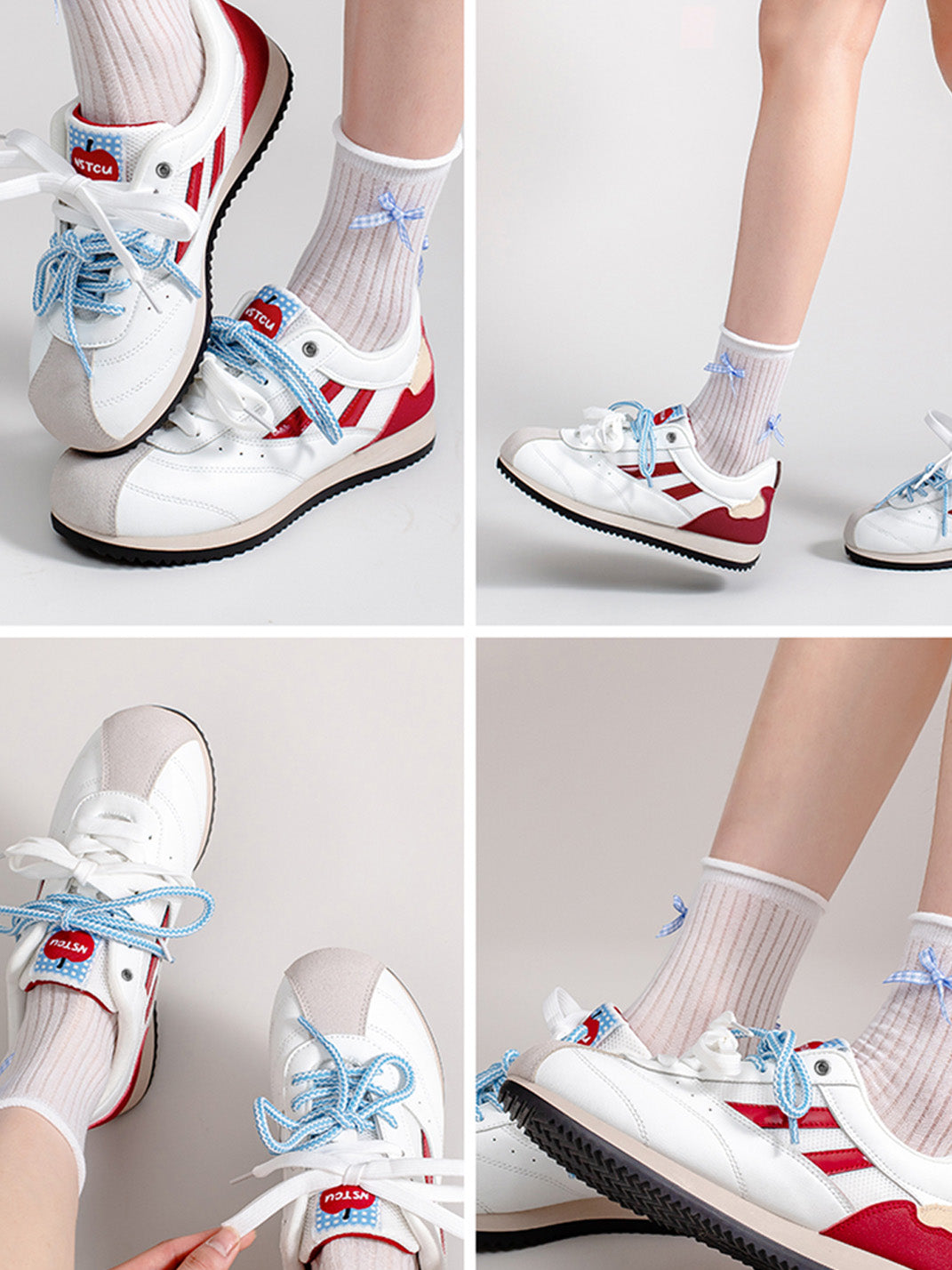 Apple-Detail Mesh Retro Runner Sneakers