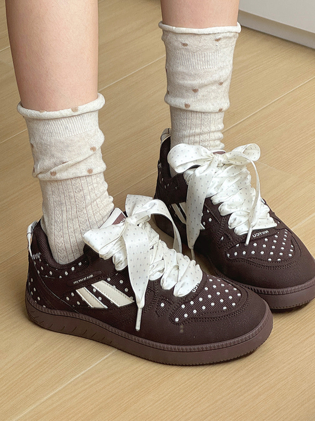 Polka-Dot Ribbon Low-Top Skate Sneakers