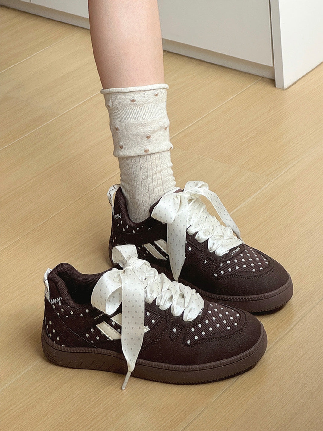 Polka-Dot Ribbon Low-Top Skate Sneakers