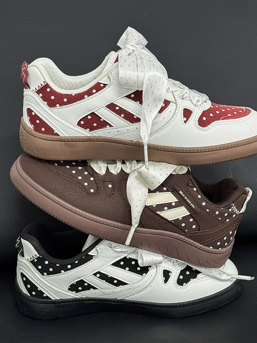 Polka-Dot Ribbon Low-Top Skate Sneakers