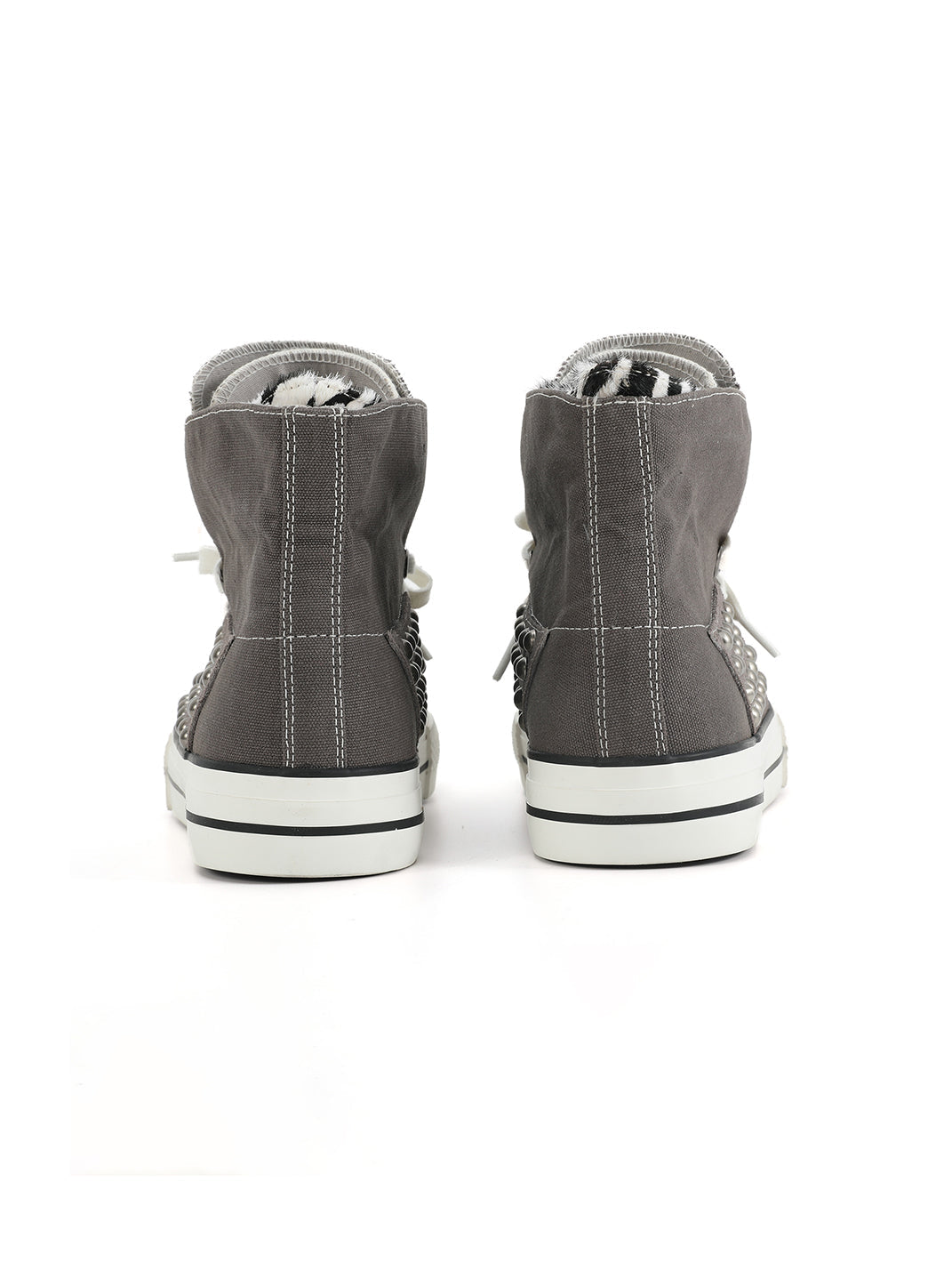 Zebra-Panel Studded Canvas High-Top Sneakers