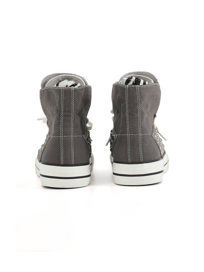 Zebra-Panel Studded Canvas High-Top Sneakers