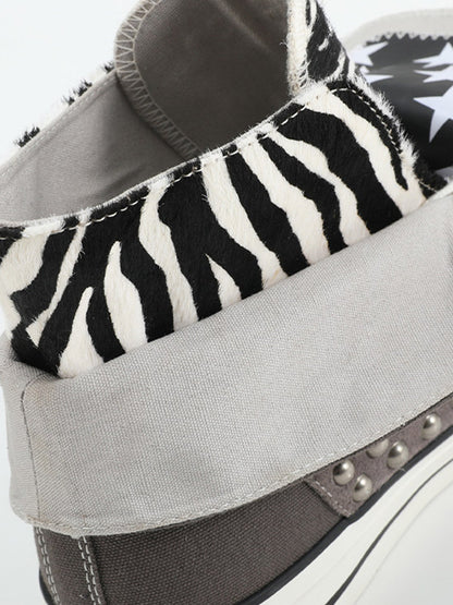Zebra-Panel Studded Canvas High-Top Sneakers