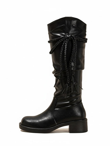 Tassel-Laced Over-the-Knee Riding Boots