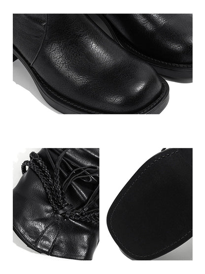 Tassel-Laced Over-the-Knee Riding Boots