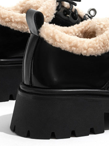 Fleece-Collar Patent Platform Oxford Shoes