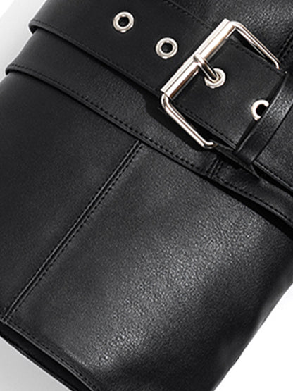 Black Foldover Knee-High Heeled Boots