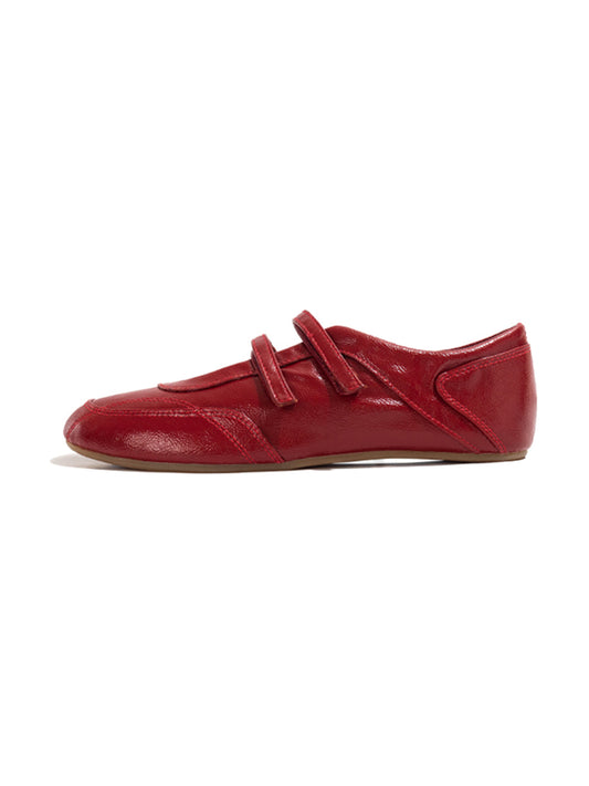 Crisscross-Strap Red Leather Flats