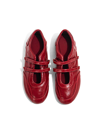 Crisscross-Strap Red Leather Flats