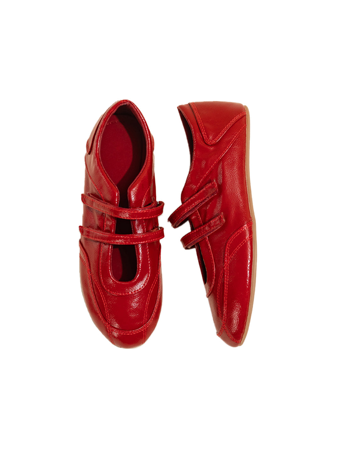 Crisscross-Strap Red Leather Flats