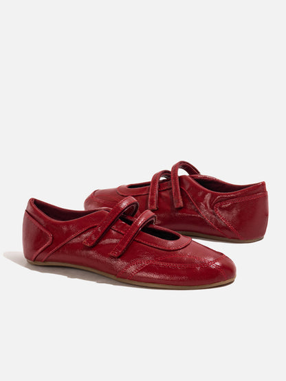 Crisscross-Strap Red Leather Flats