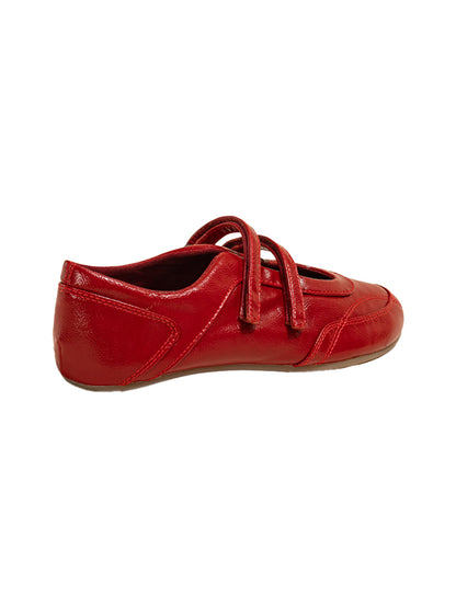 Crisscross-Strap Red Leather Flats
