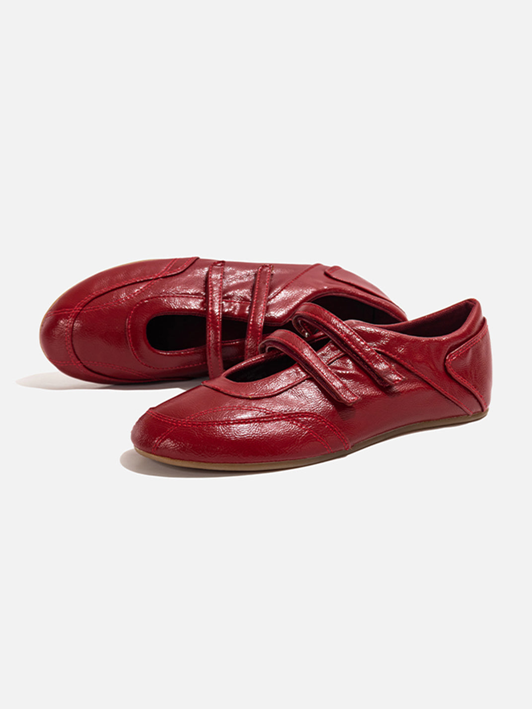 Crisscross-Strap Red Leather Flats