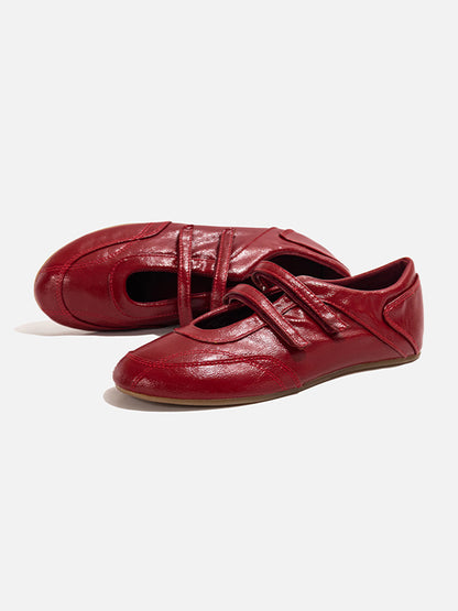 Crisscross-Strap Red Leather Flats
