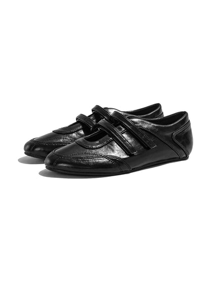 Crisscross-Strap Red Leather Flats