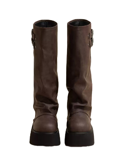 Side-Zip Knee-High Platform Boots