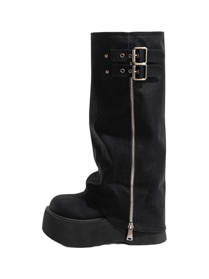 Side-Zip Knee-High Platform Boots
