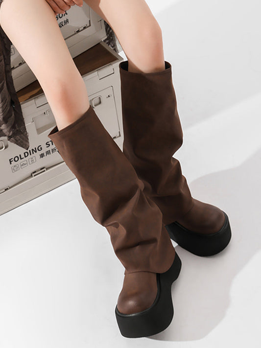 Side-Zip Knee-High Platform Boots