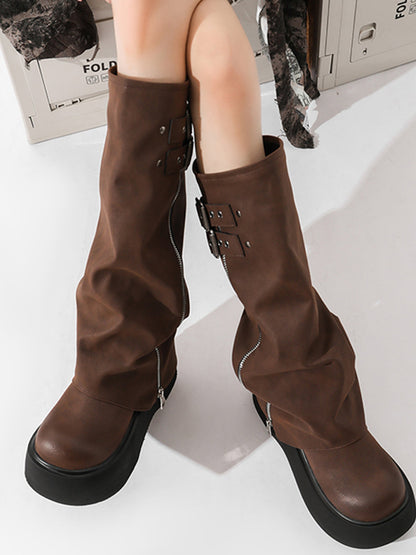 Side-Zip Knee-High Platform Boots