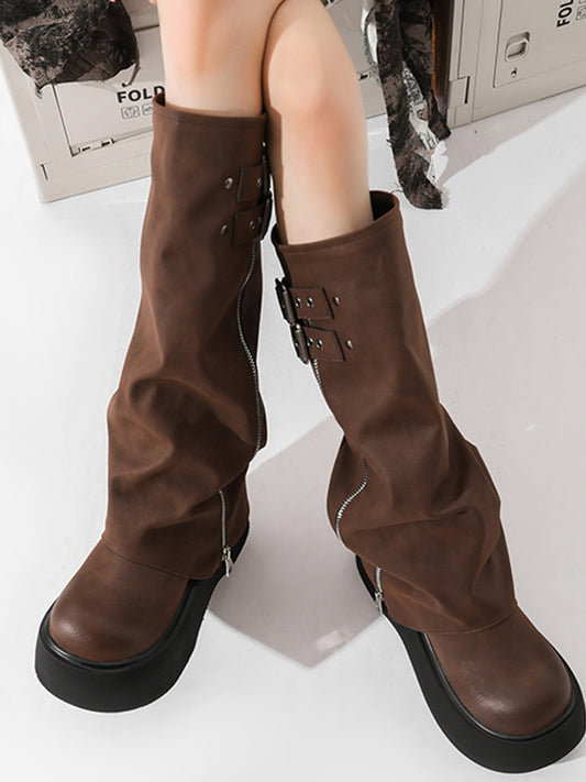 Side-Zip Knee-High Platform Boots